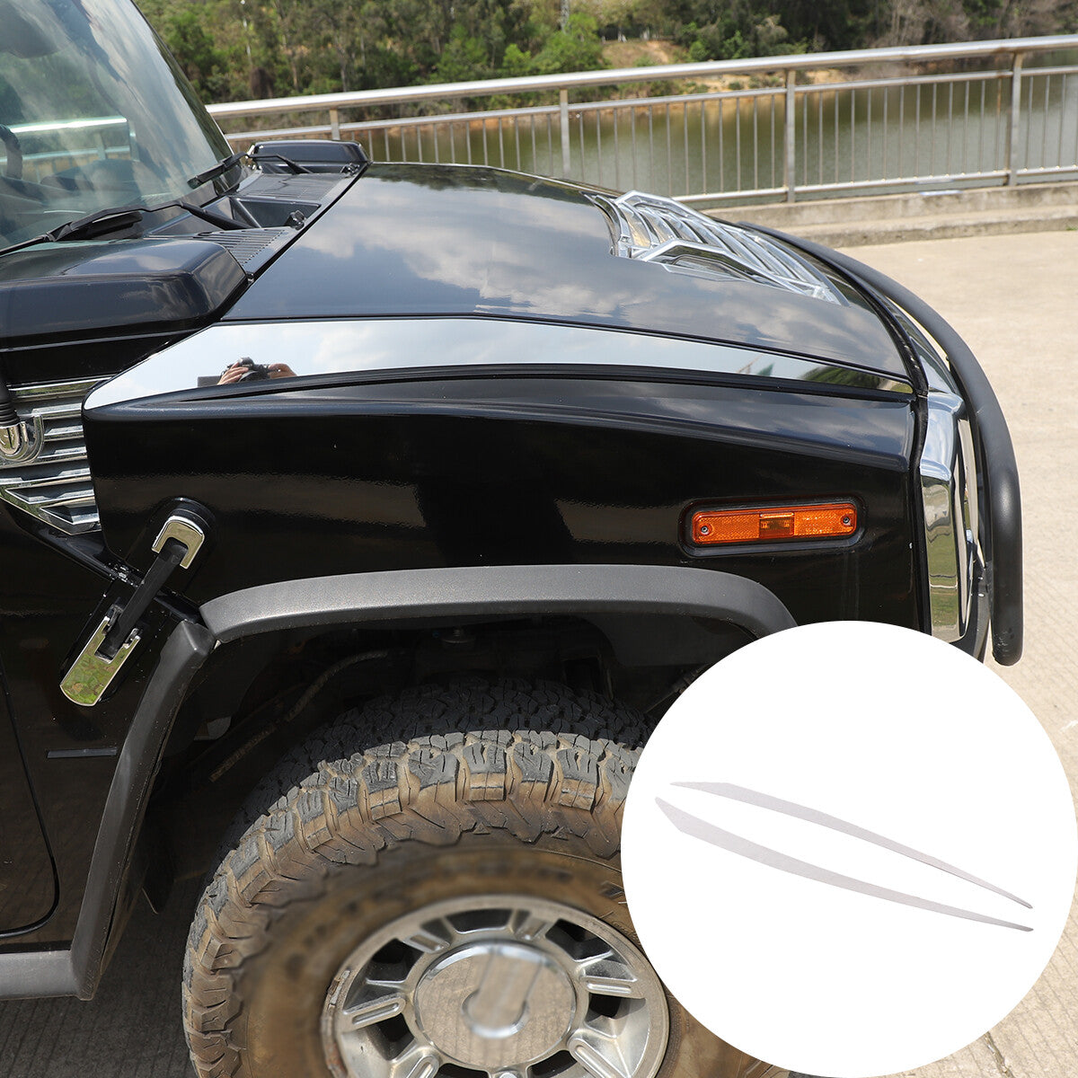 Stainless Steel Hood Accent Trim 2Pc For 2003-2009 Hummer H2 1