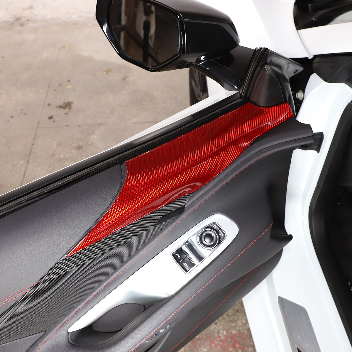 Red Soft Carbon Fiber Interior Decor Trim Kit Cover Set For Corvette C8 20-25 197