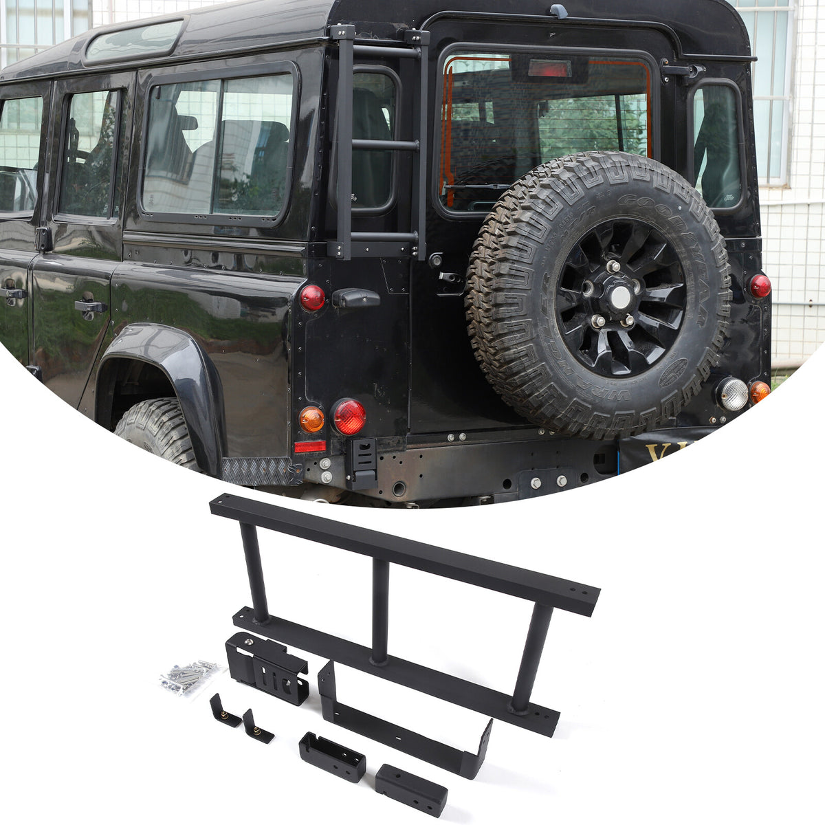 Black Alloy Back Tail Door Roof Ladder Climb For LR Defender 90 110 130 04-18 US 4