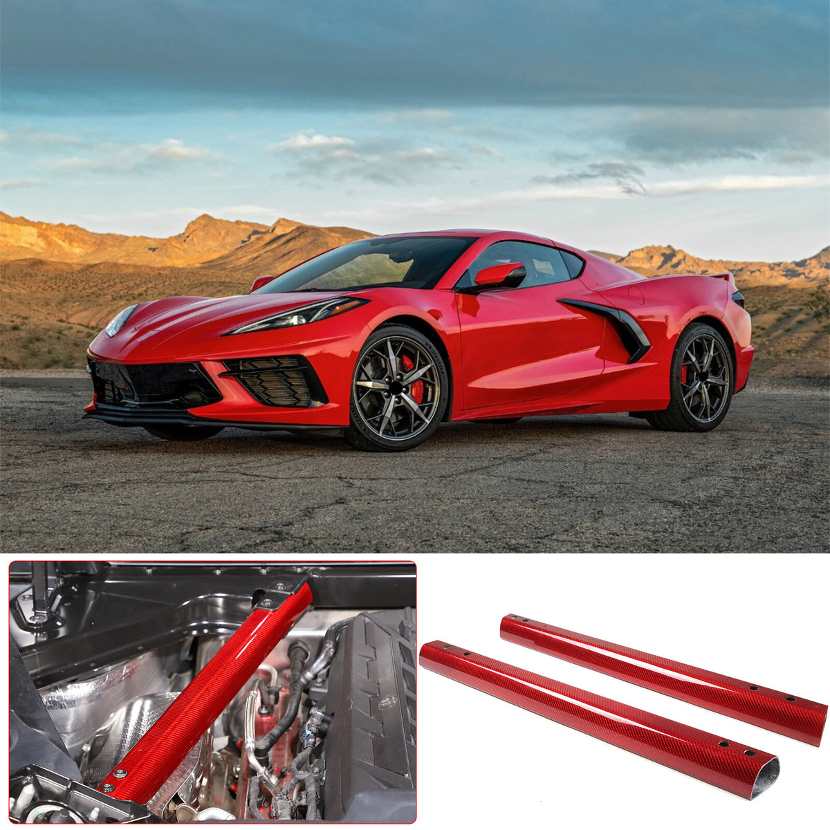 Red Carbon fiber Engine Bay Crossmember Panel Trim Cover For Corvette C8 20-26 15
