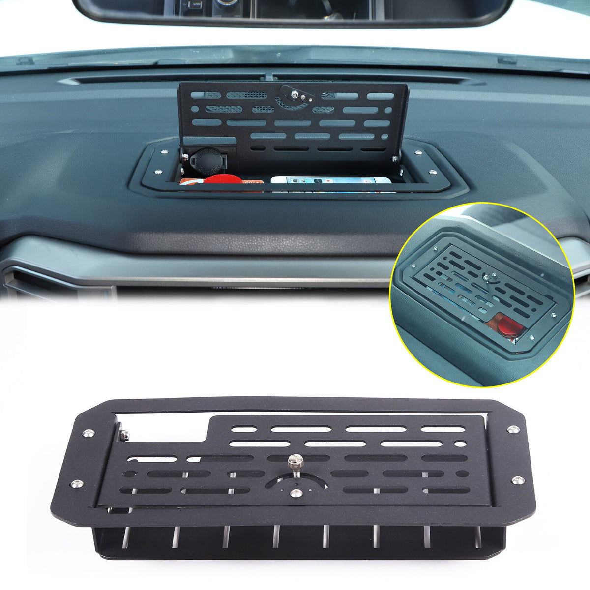 Black Alloy Dashboard Storage Box Interior Trim Cover For Toyota Tundra 22-26 8