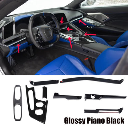 Glossy Piano Black Center Console Panel Trim Set For Corvette C8 2026+ 1