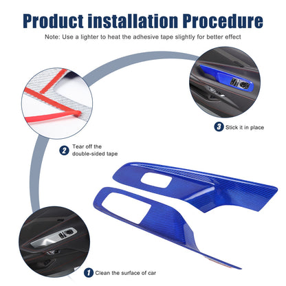 Blue Real Carbon Fiber Window Lift Switch Trim For Corvette C8 Coupe 20+ US 3