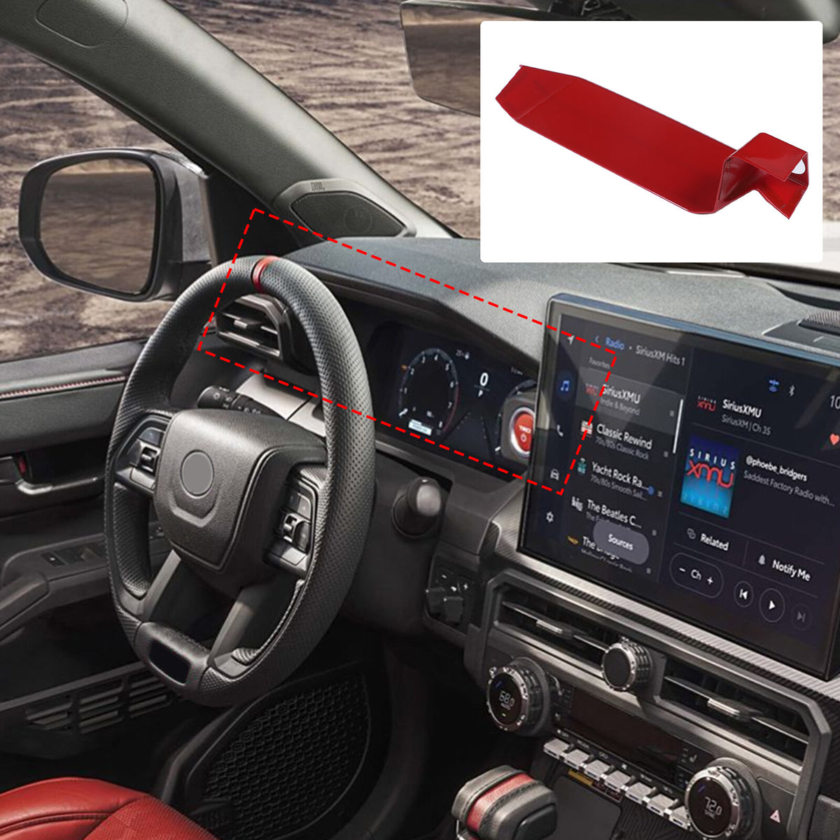 ABS Sporty Red Dashboard Instrument Upper Trim For Toyota Tacoma 2024+ US 17