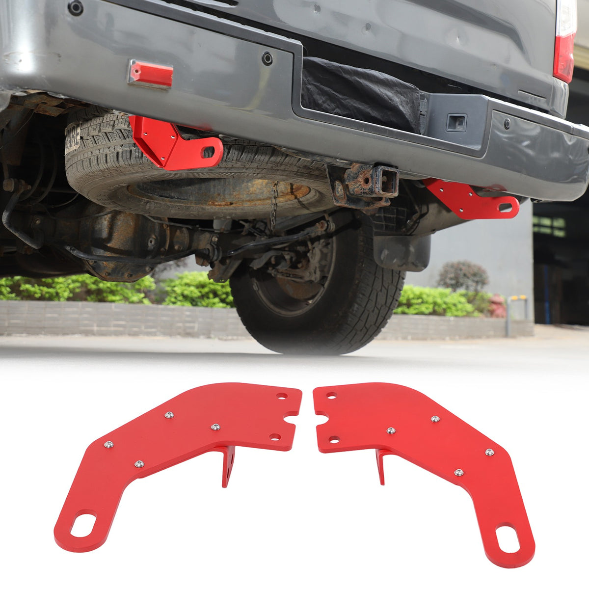 Red Steel Rear Bumper Left & Right Tow Hook Rescue For Nissan Titan 2016-23 13