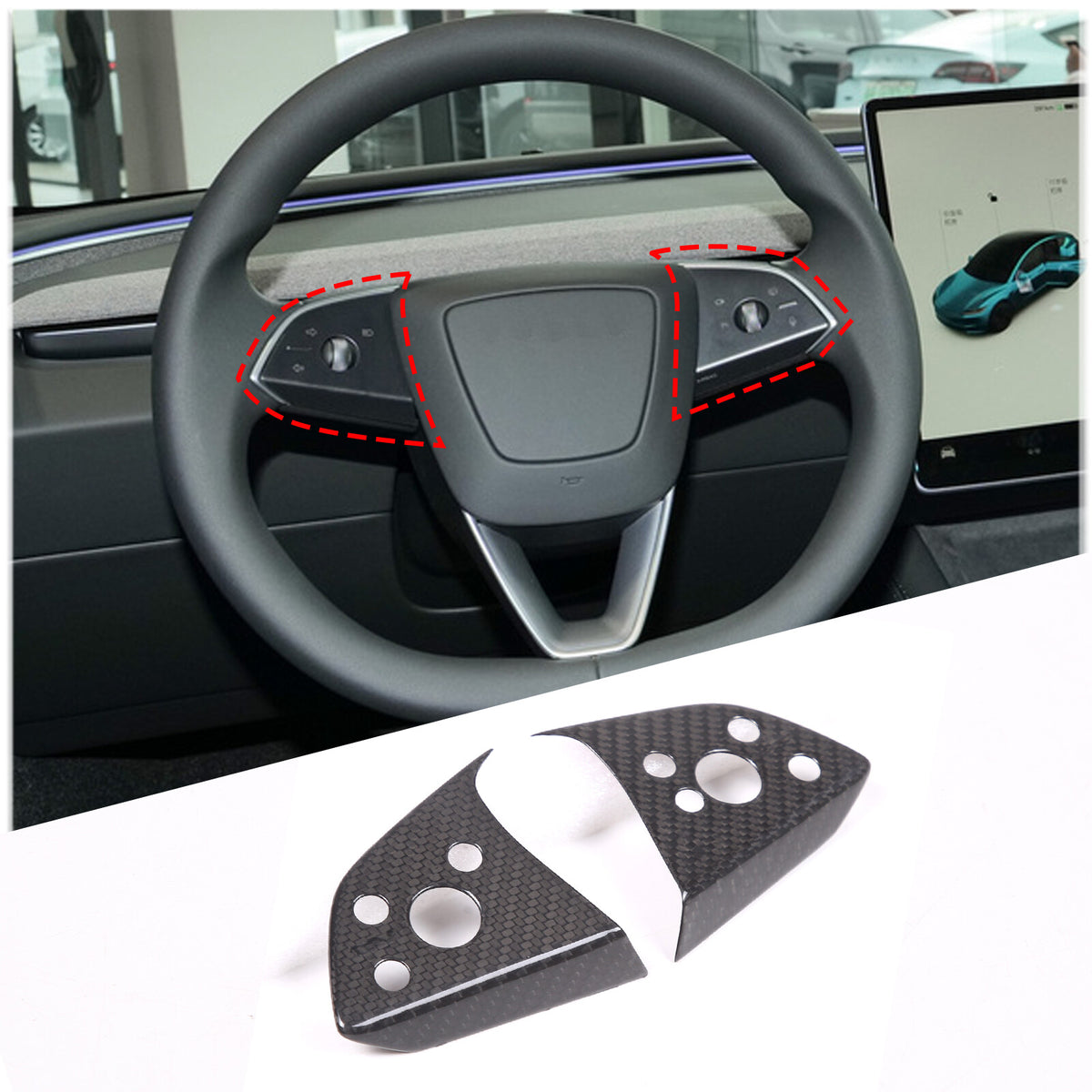 Real Dry Carbon Fiber Center Console Interior Trim Cover For Tesla Model 3 2023+ 63