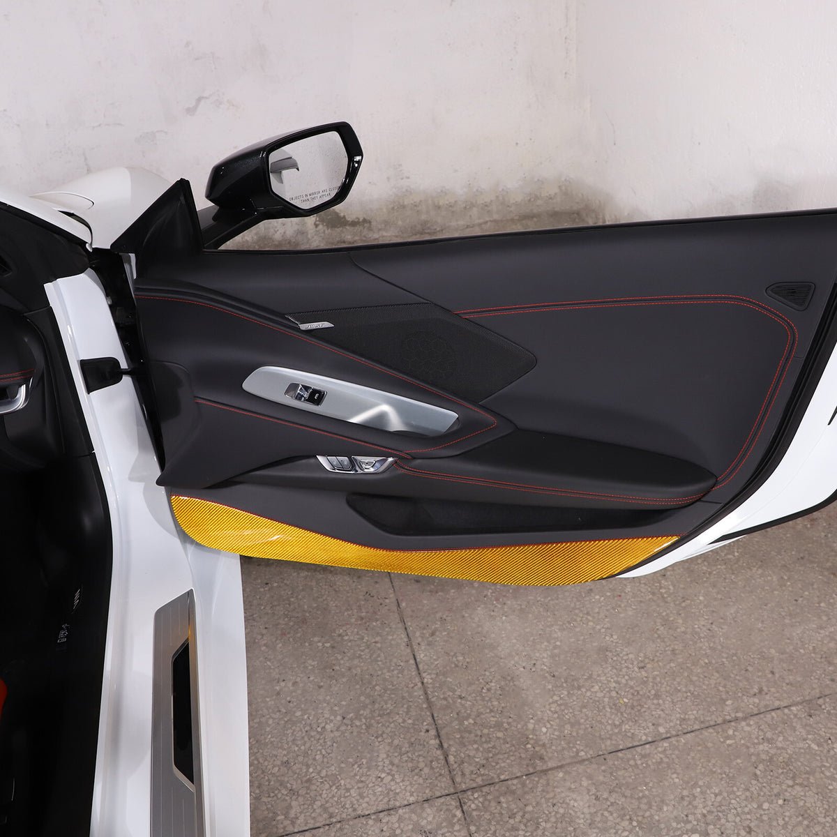 Yellow Carbon Fiber Door Anti-Kick Panel Sticker For Corvette C8 2020-26 5