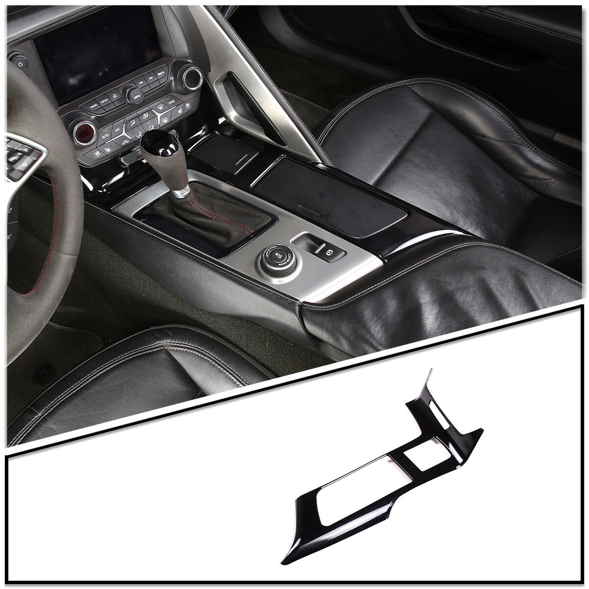 Glossy Black Interior Gear Shift Panel Cover For Corvette C7 2014-2019 9