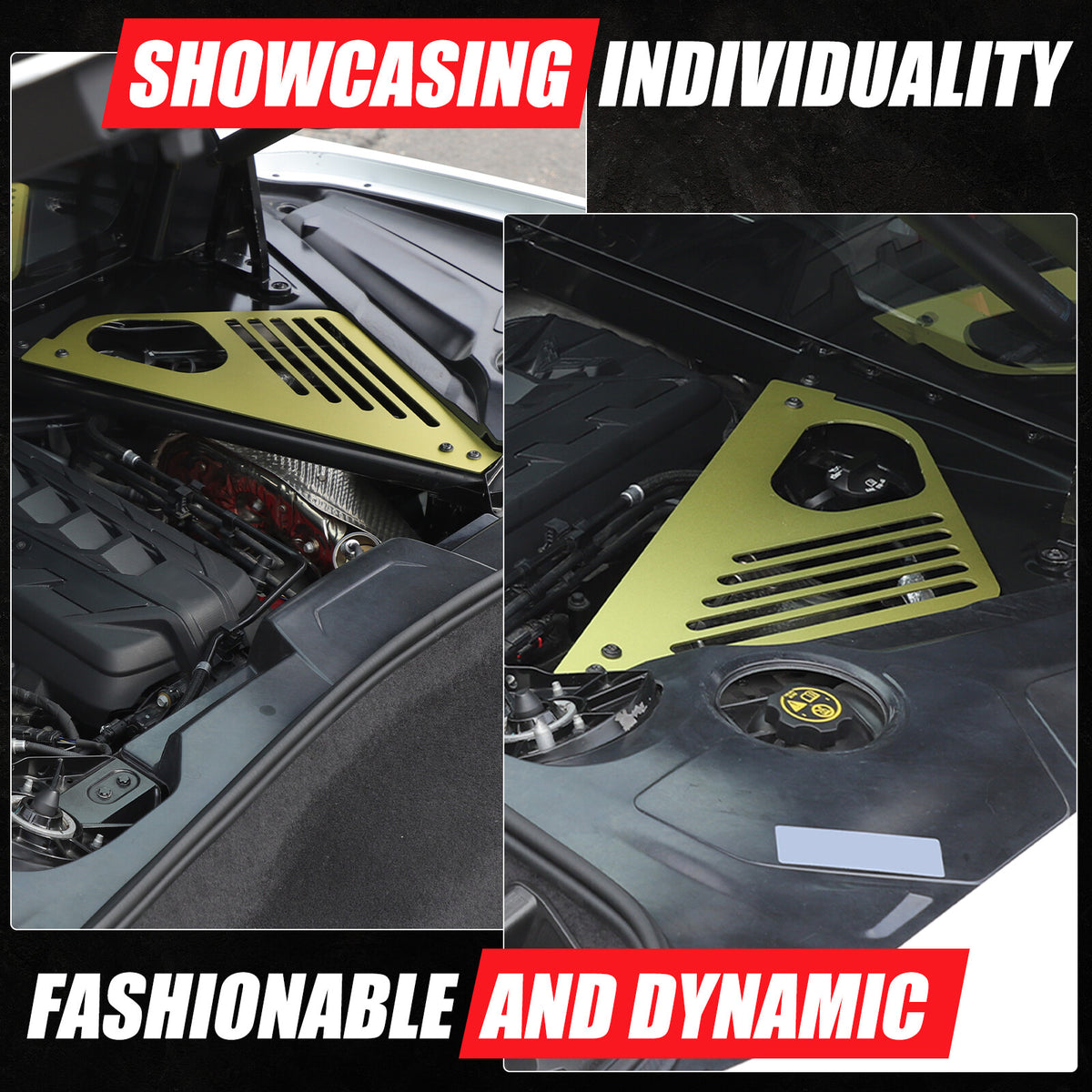 Yellow Engine Bay Side Panel Cover Overlay Coupe For Corvette C8 2020-26 8