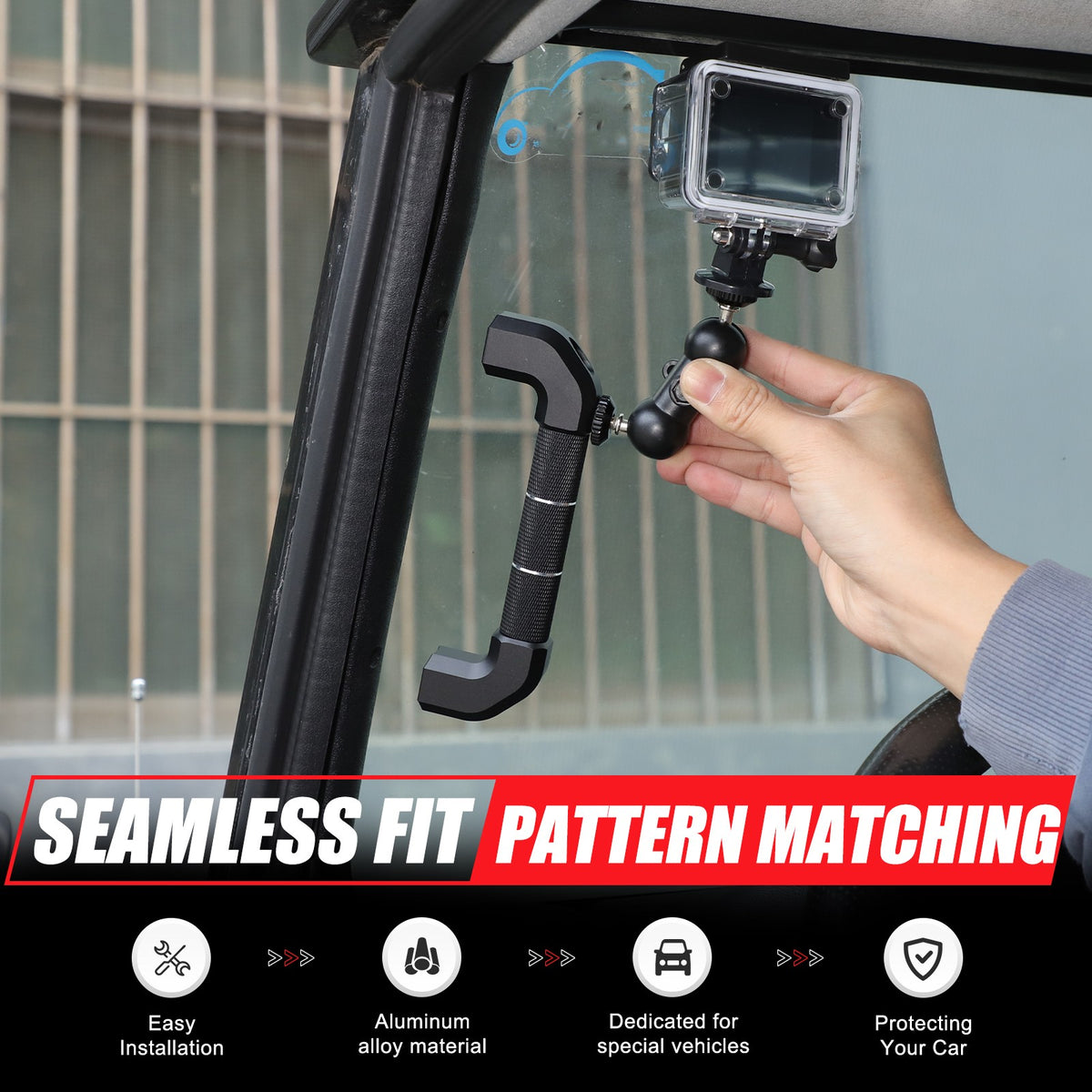 Black Aluminum A-Pillar Handle Cam Mount For Land Rover Defender L316 2004-2018 7