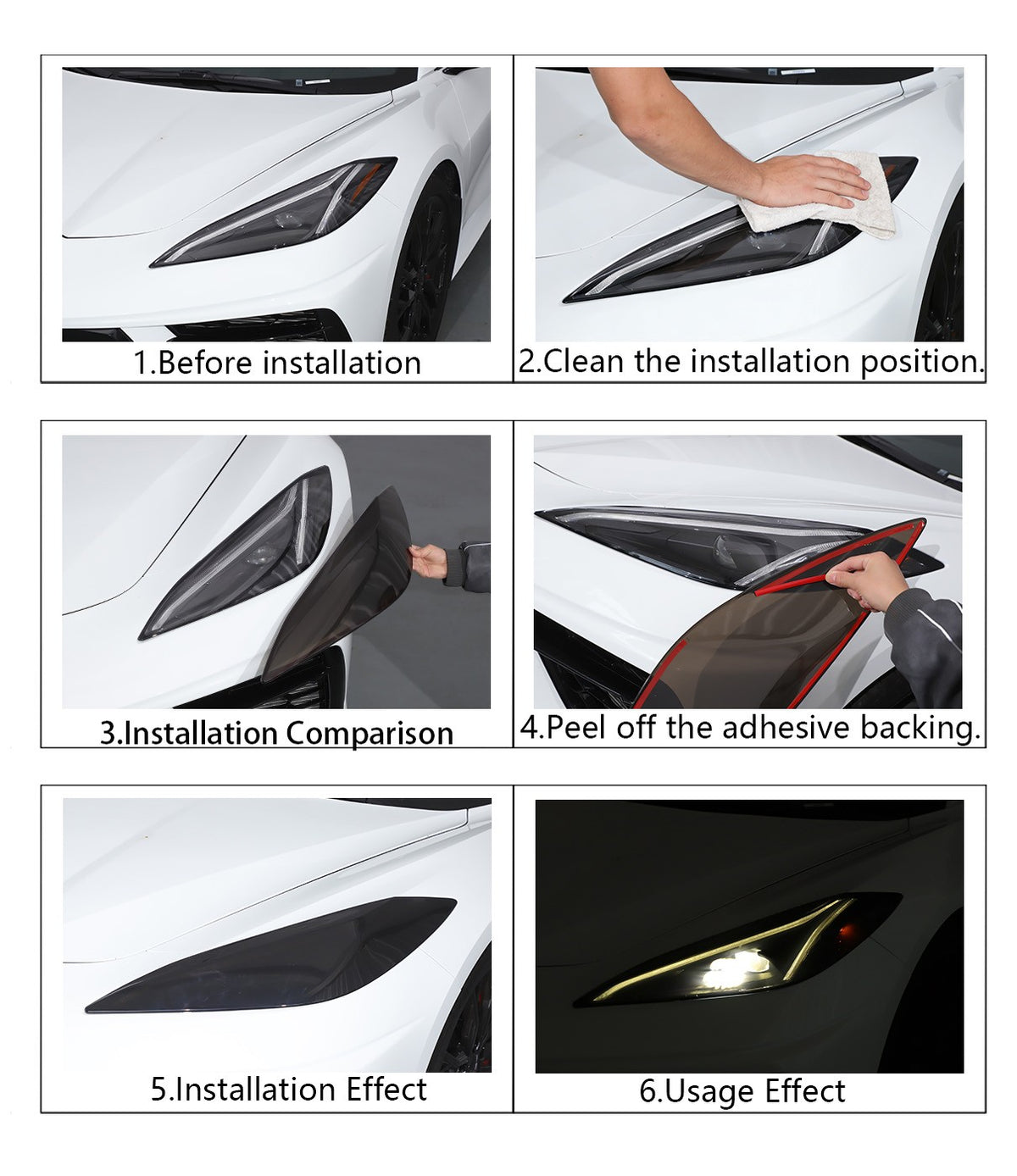 Transparent Gray Smoked Front Headlight Blackout Trim For Corvette C8 20+ US 2