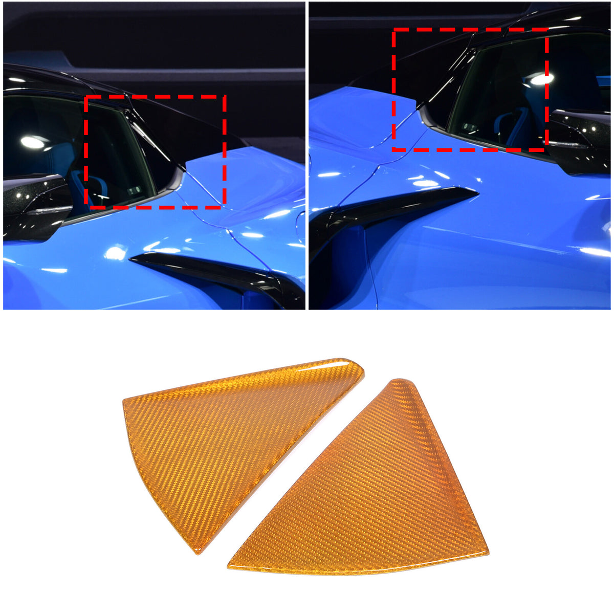 Yellow Carbon Fiber Rear B-Pillar Trim Overlay For Corvette C8 Convertible 20-26 3