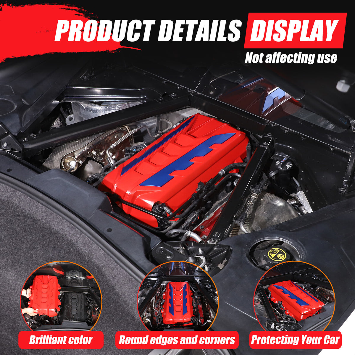 Red Engine Bay Panel Cover Trim in Edge Blue For Corvette C8 2020-26 14