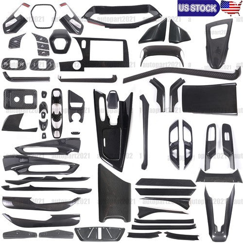 Real Dry Carbon Fiber Full Interior Set Cover Trim Kit For Corvette C8 2020-25 1