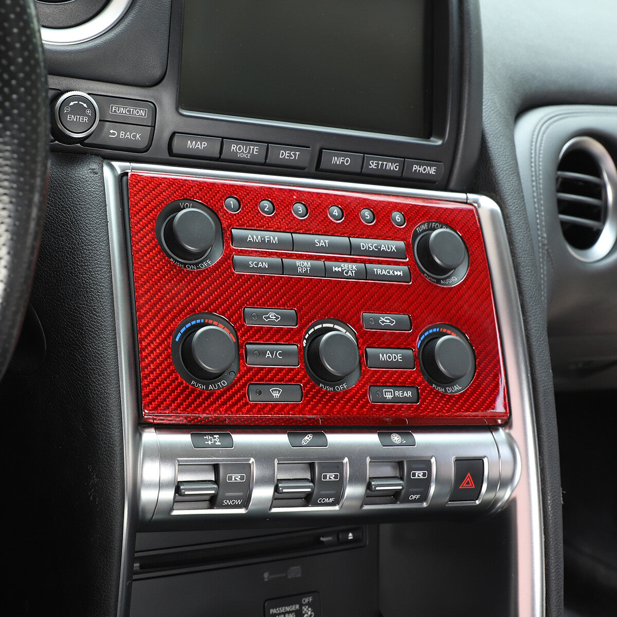 Red Carbon Fiber Central Control Volume Panel Trim for Nissan GTR R35 08-16 2