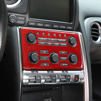 Red Carbon Fiber Central Control Volume Panel Trim for Nissan GTR R35 08-16 2