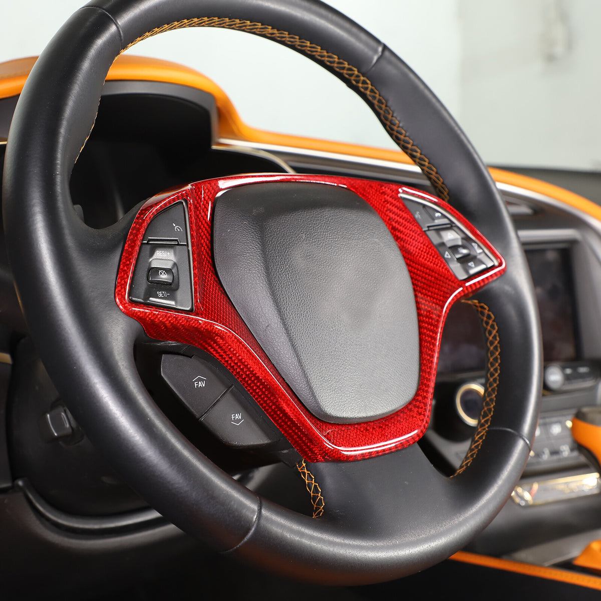 Red Carbon Fiber Steering Wheel Cover Trim for Corvette C7 2014-2019 2