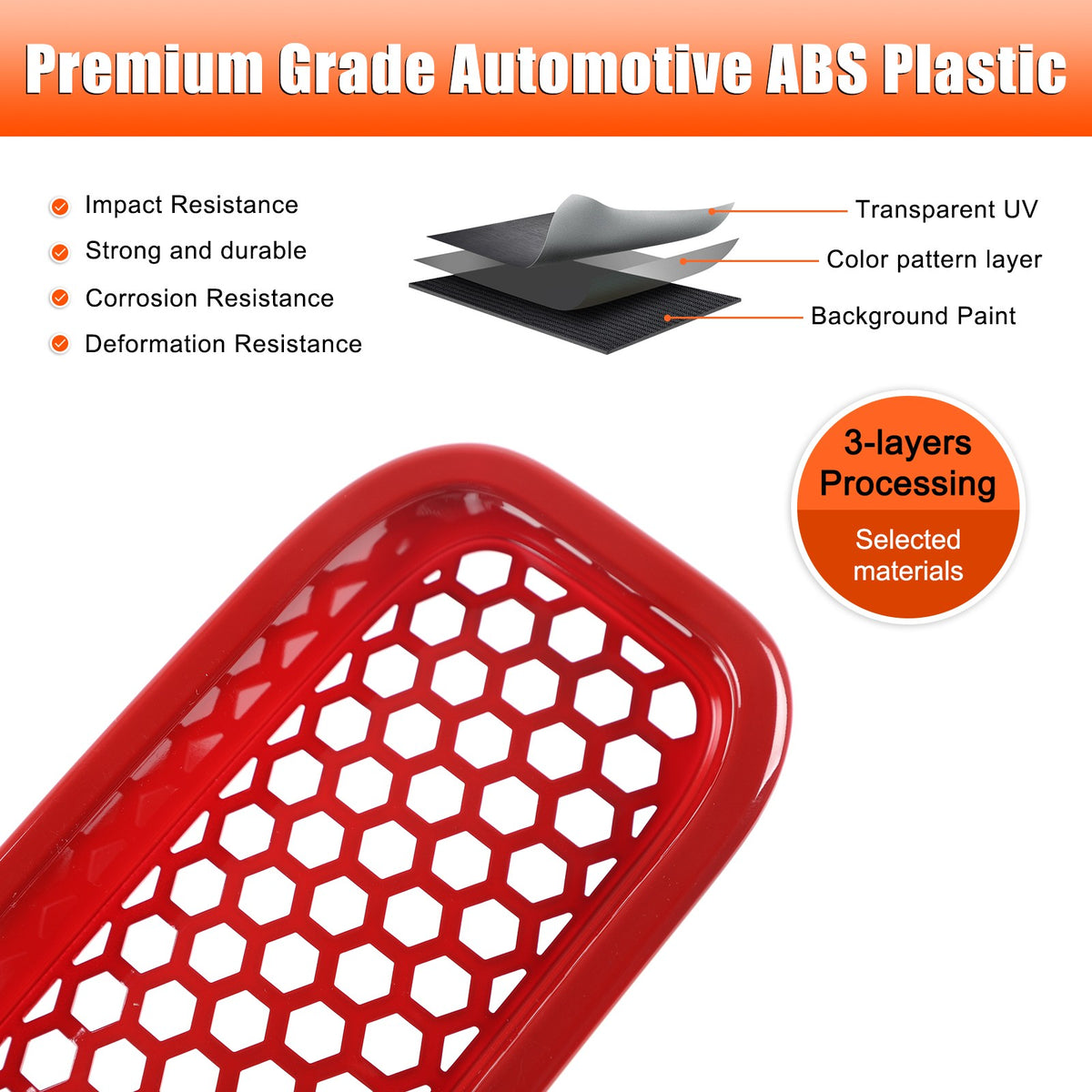 Sport Red ABS Front Grille Anti-Insect Bug Screen Trim For Hummer H2 2003-2009 10