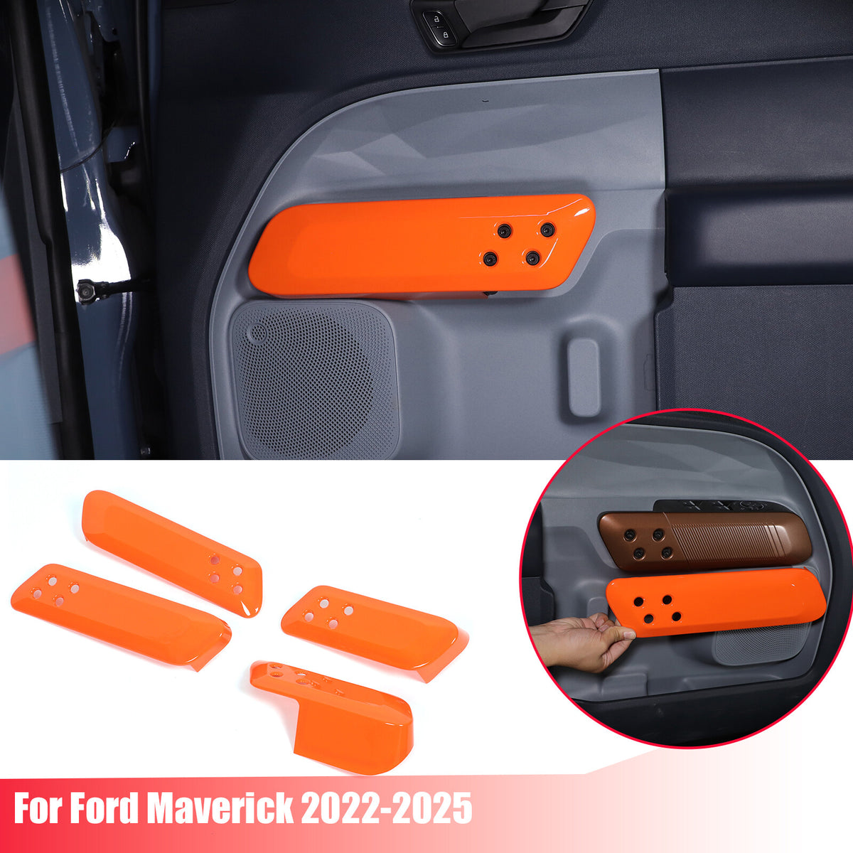 Orange ABS Interior Door Handle Panel Trim For Ford Maverick 2022+ US 1