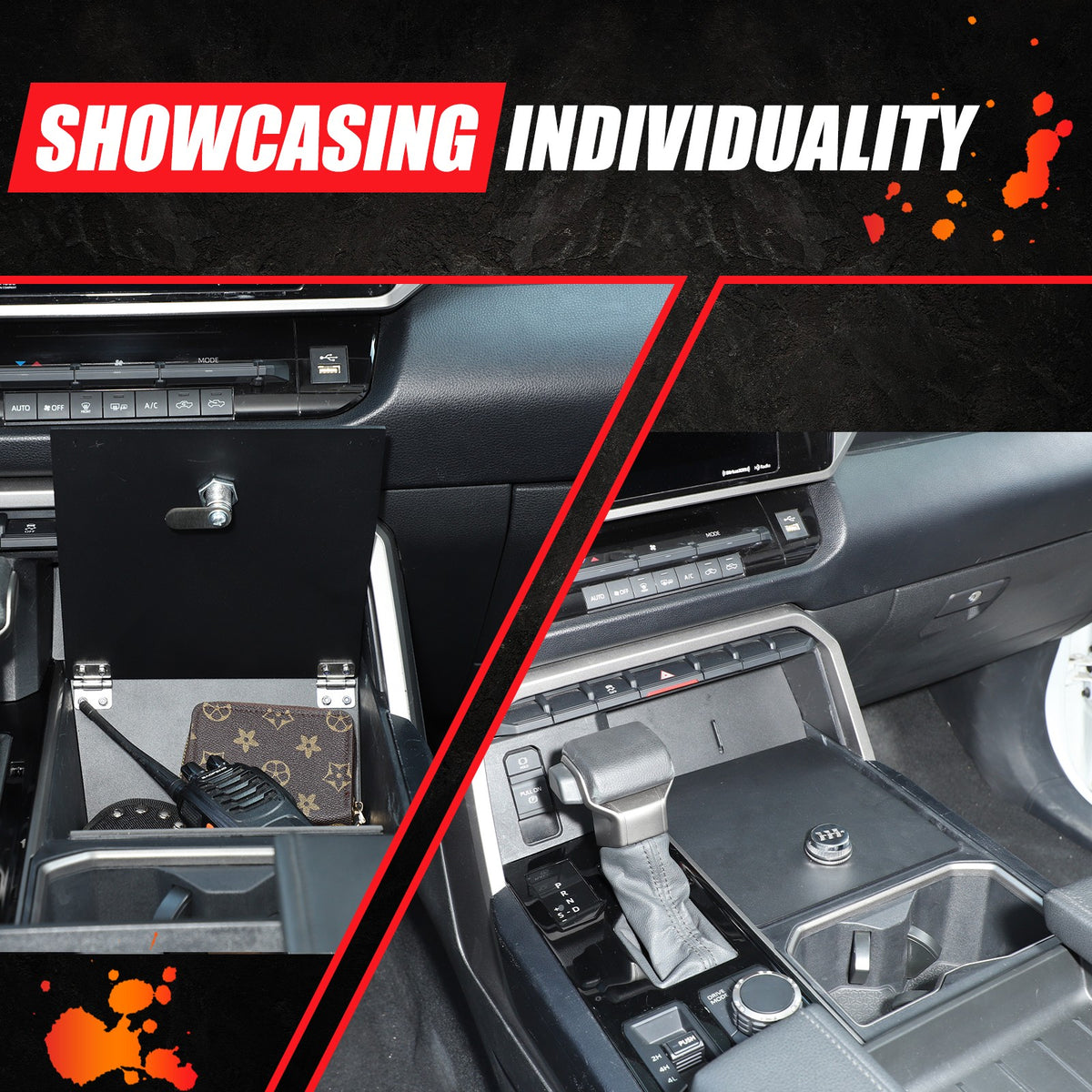 Aluminum Center Console Storage Slot Lock Box Tray For Toyota Tundra/Sequoia 22+ 12
