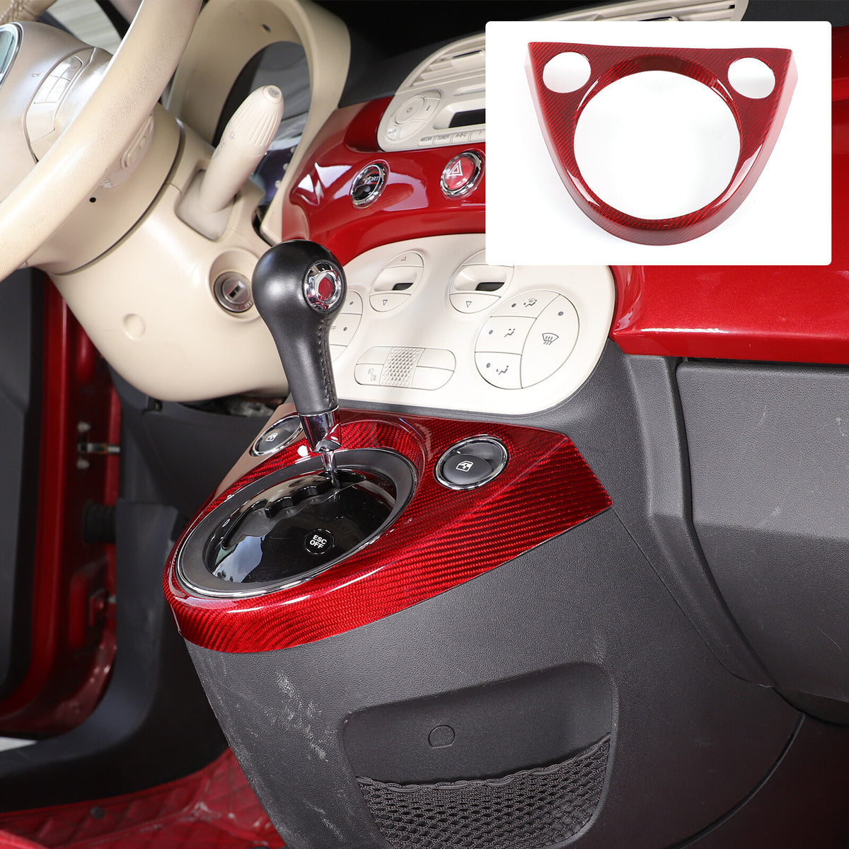 Red Real Carbon Fiber Center Gear Shift Panel Trim For Fiat 500 Abarth 595 10-22 7
