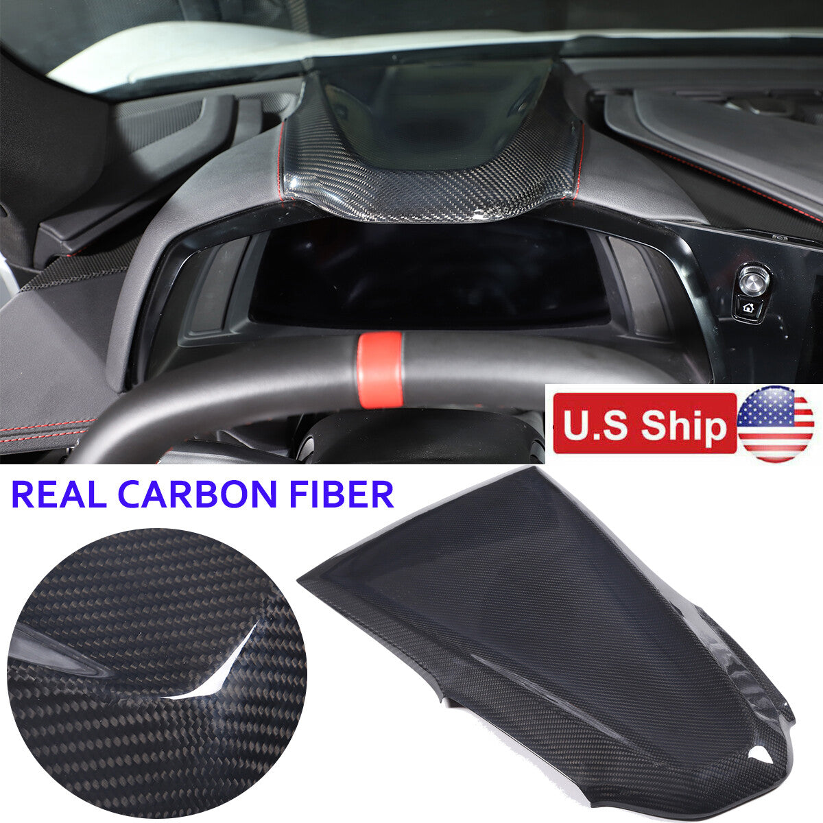 Real Carbon Fiber Dashboard Instrument Upper Cover for Corvette C8 20-25 US 1