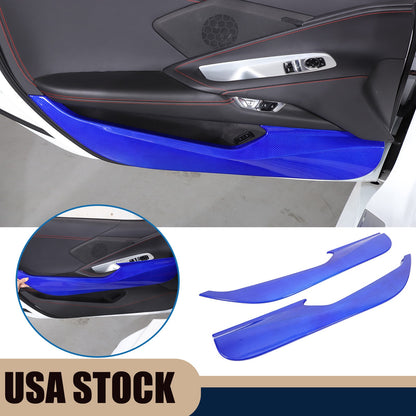Blue Real Carbon Fiber Interior Door Anti-Kick Panel Trim For Corvette C8 2020+ 1