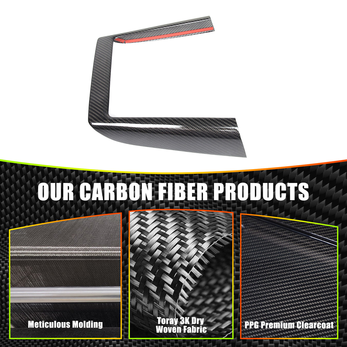 Real Dry Carbon Fiber Center Console Interior Trim Cover For Tesla Model 3 2023+ 7