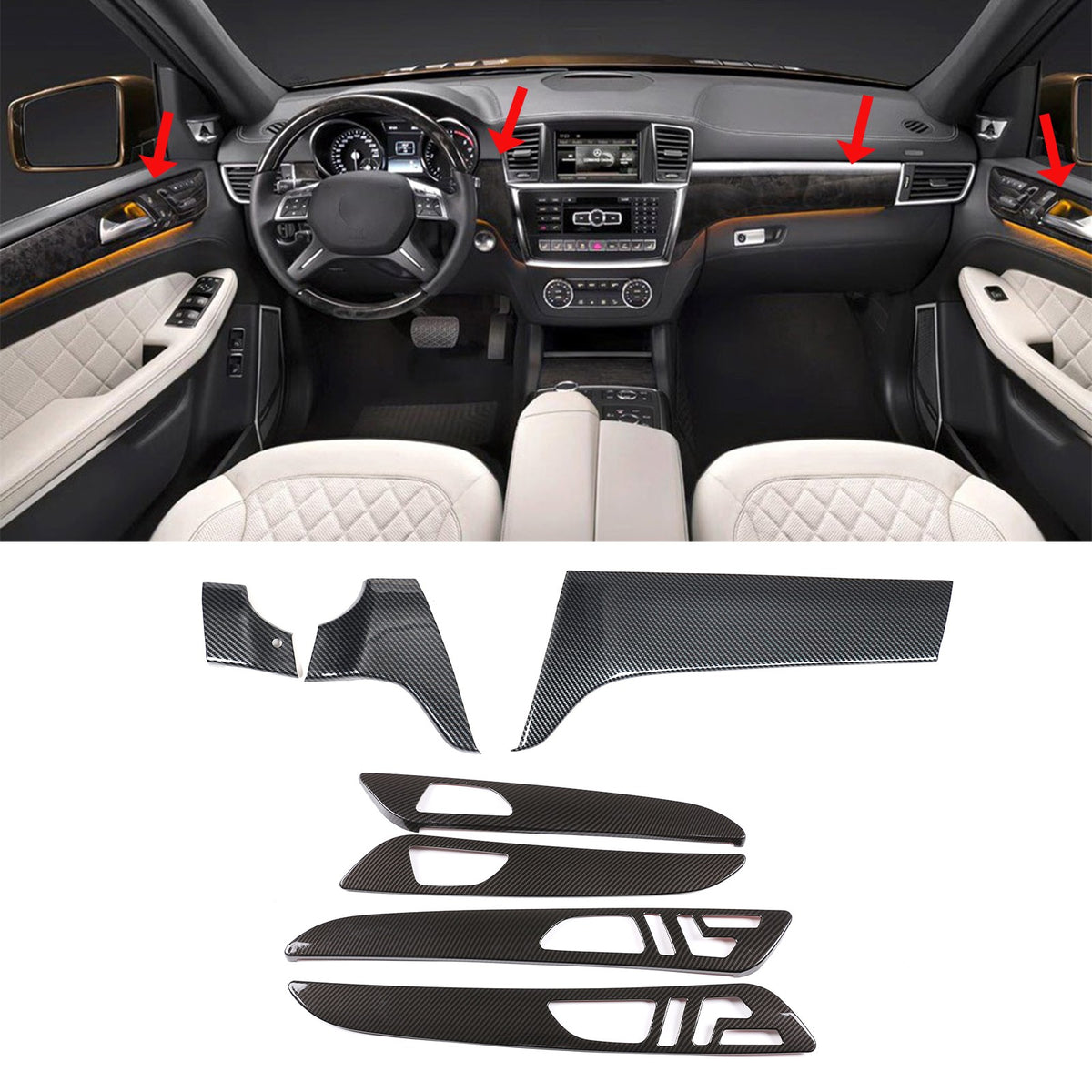 Carbon Fiber ABS Center Console Panel Trim For Benz ML W166/GL X166 2013‑2015 1