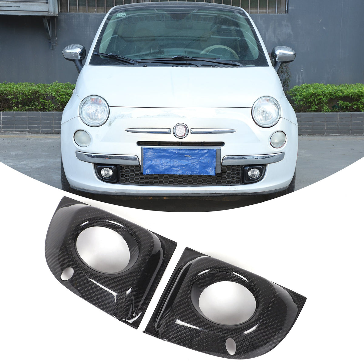 Real Carbon Fiber Front Fog Light Frame Trim For Fiat 500 312 2011-2015 11