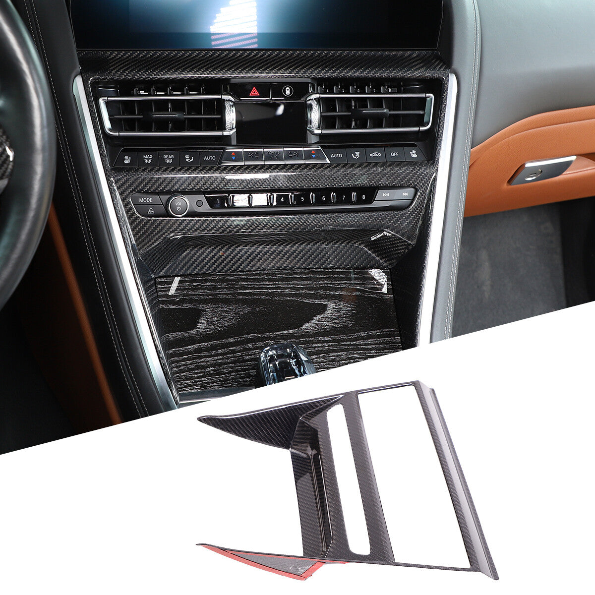 Carbon Interior CD Panel Decor Cover Trim For BMW 8 Series G14 15 16 2019-22 1