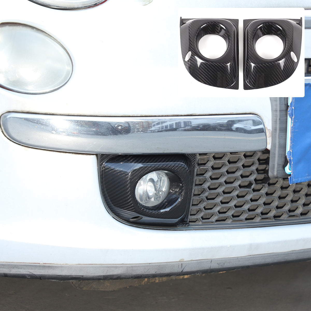 Real Carbon Fiber Front Fog Light Frame Trim For Fiat 500 312 2011-2015 5