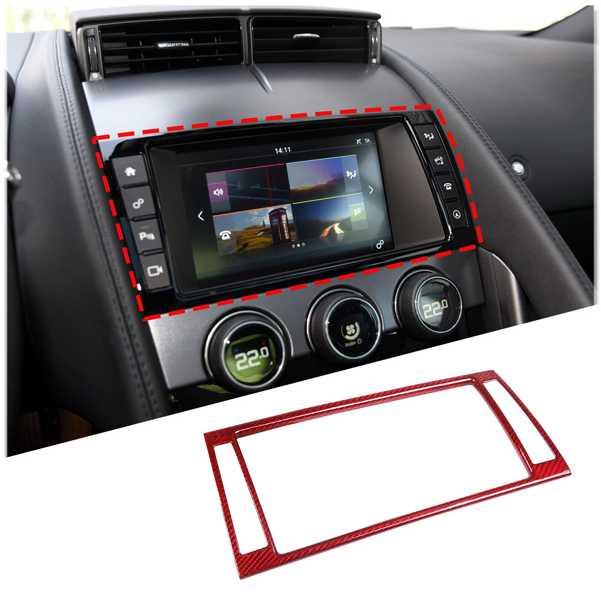 Red Carbon Fiber Dashboard Navigation Cover Trim for For Jaguar F-TYPE 13-18 13