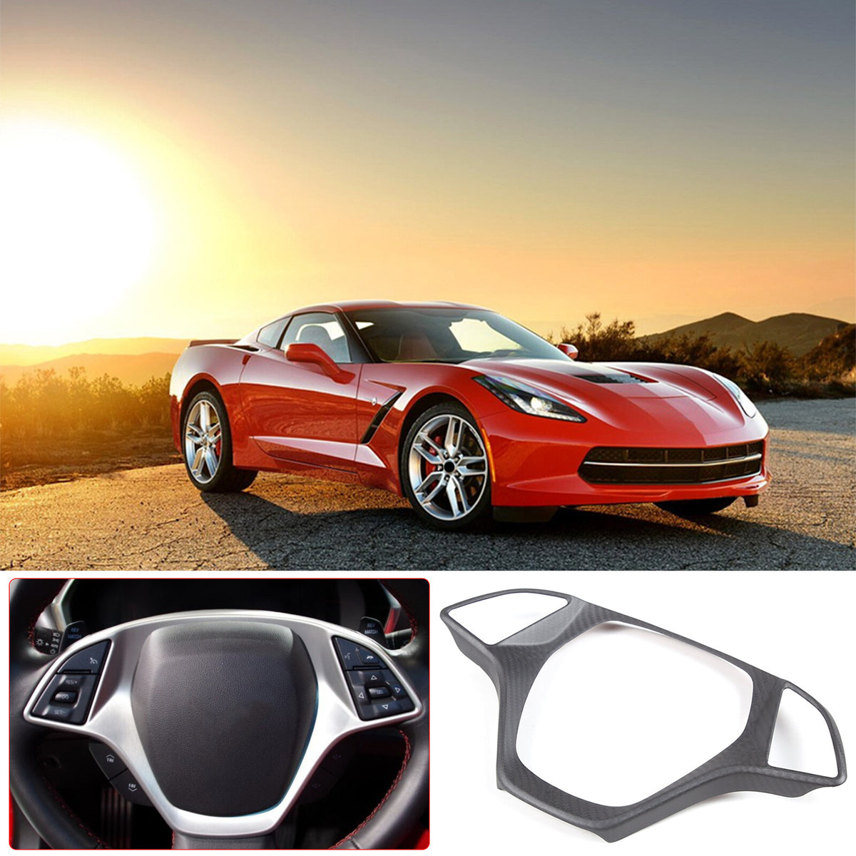 Matte Real Carbon Fiber Interior Steering Wheel Cover Trim For Corvette C7 14-19 10