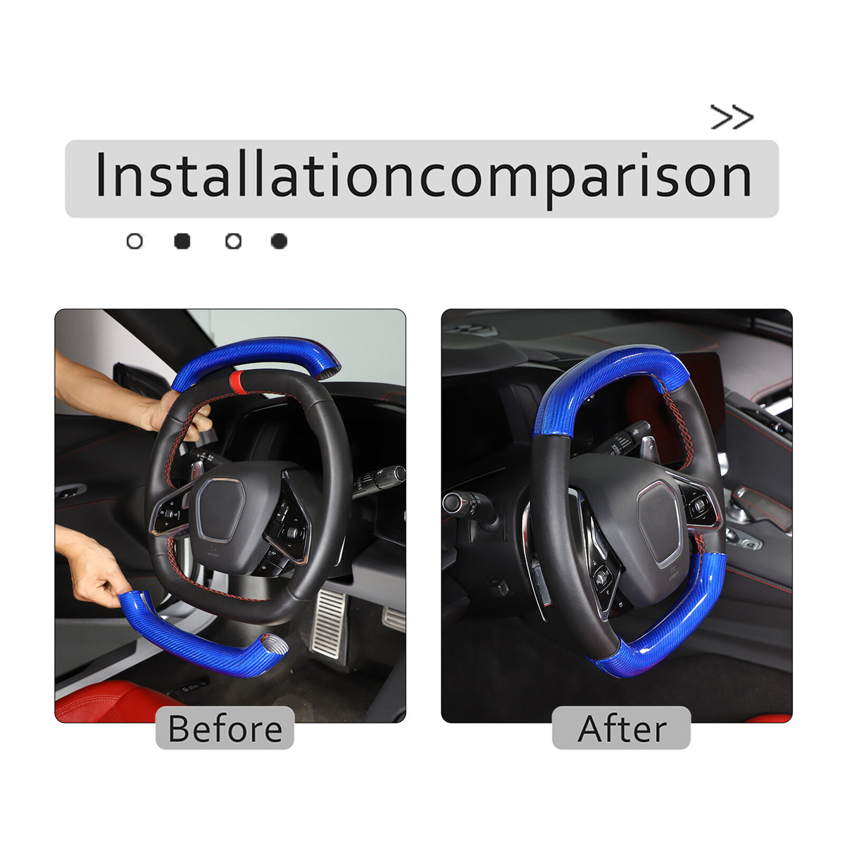 Blue Carbon Fiber Steering Wheel Top Lower Handle Cover Trim For C8 Corvette 19