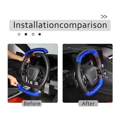 Blue Carbon Fiber Steering Wheel Top Lower Handle Cover Trim For C8 Corvette 19