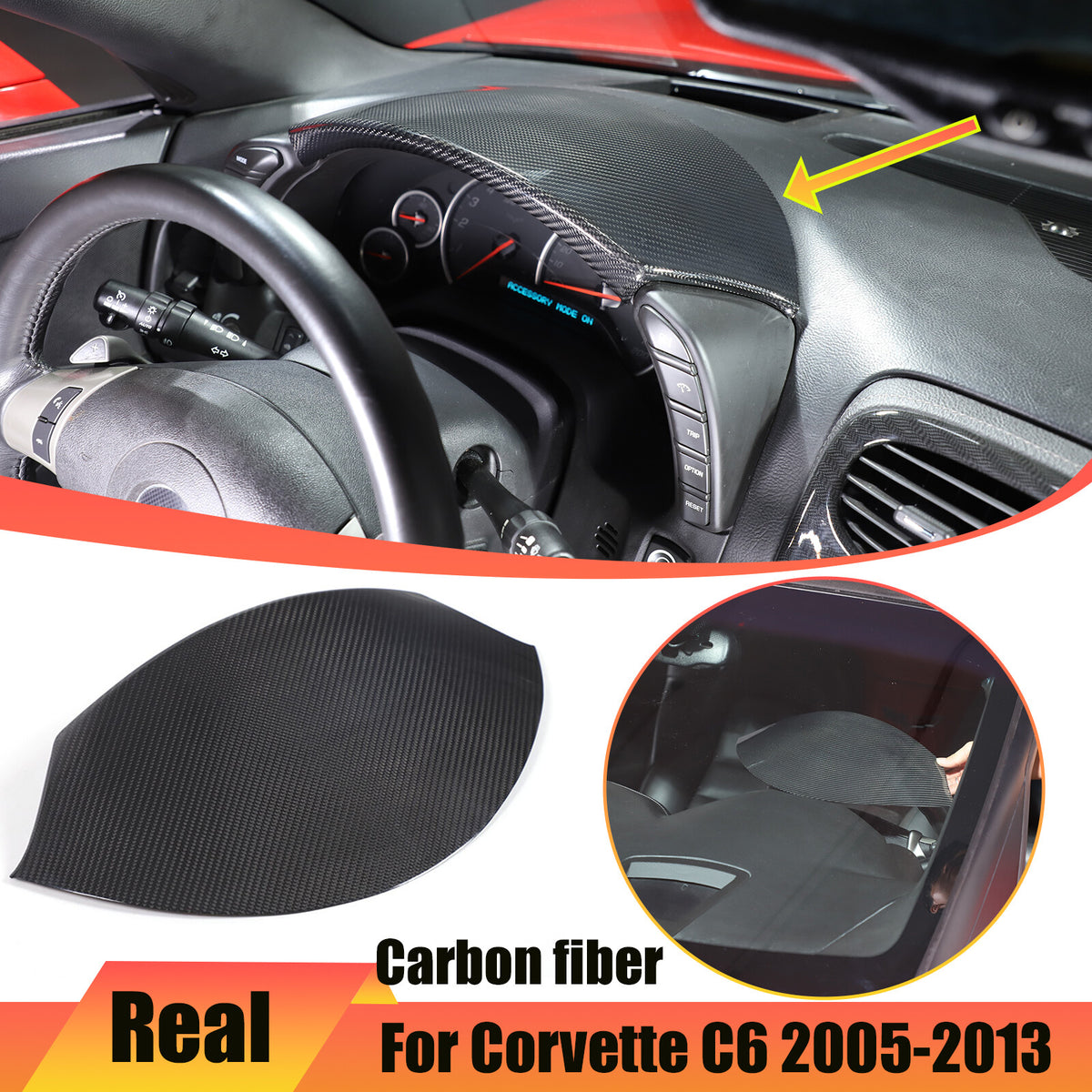 Real Carbon fiber Dashboard Instrument Upper Cover Trim For Corvette C6 2005-13 2
