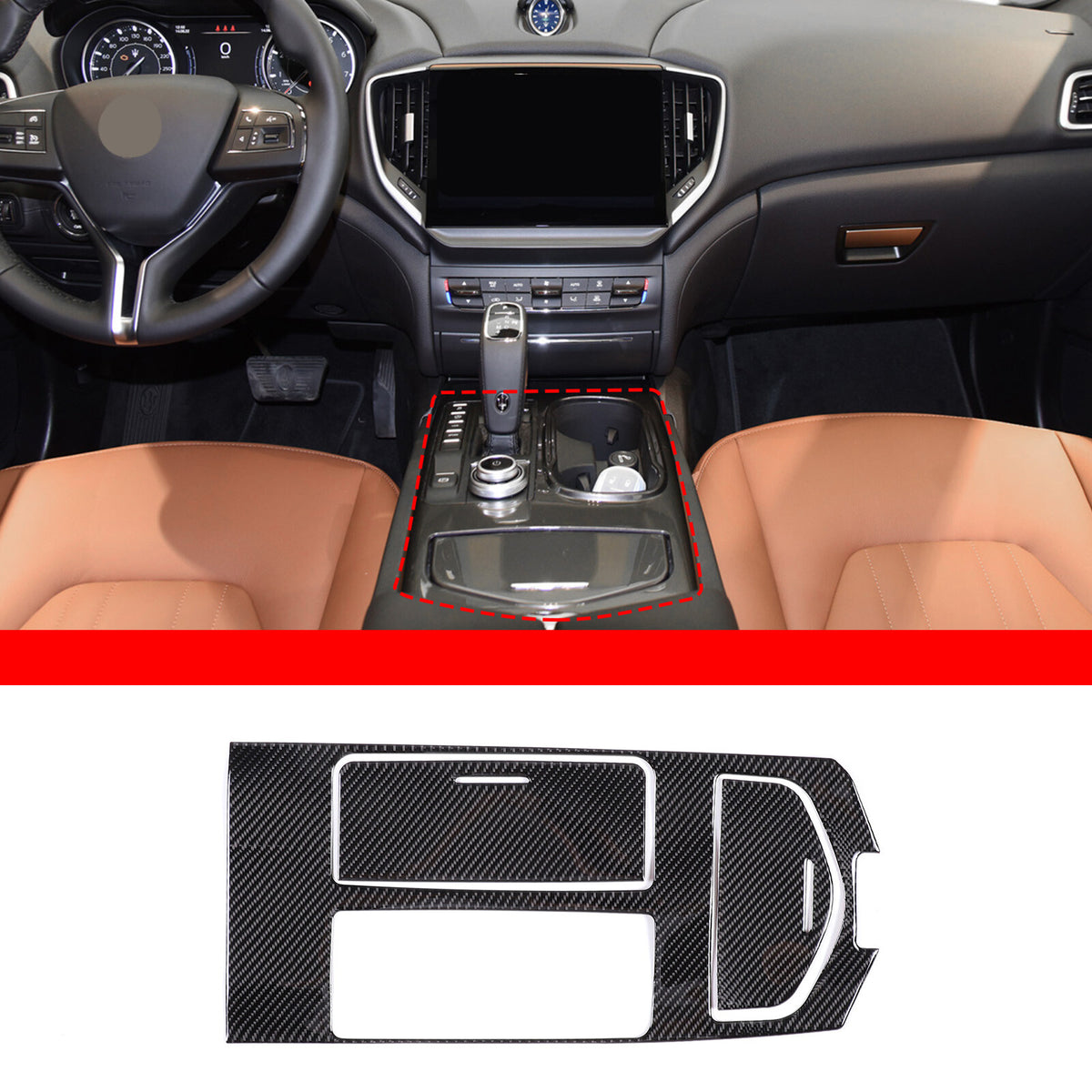 Carbon Fiber Center Console Shifter Panel Sticker For 2014-24 Maserati Ghibli 3