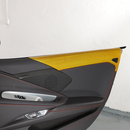 Yellow Carbon fiber Interior Door Upper Panel trim Cover For Corvette C8 2020-26 10