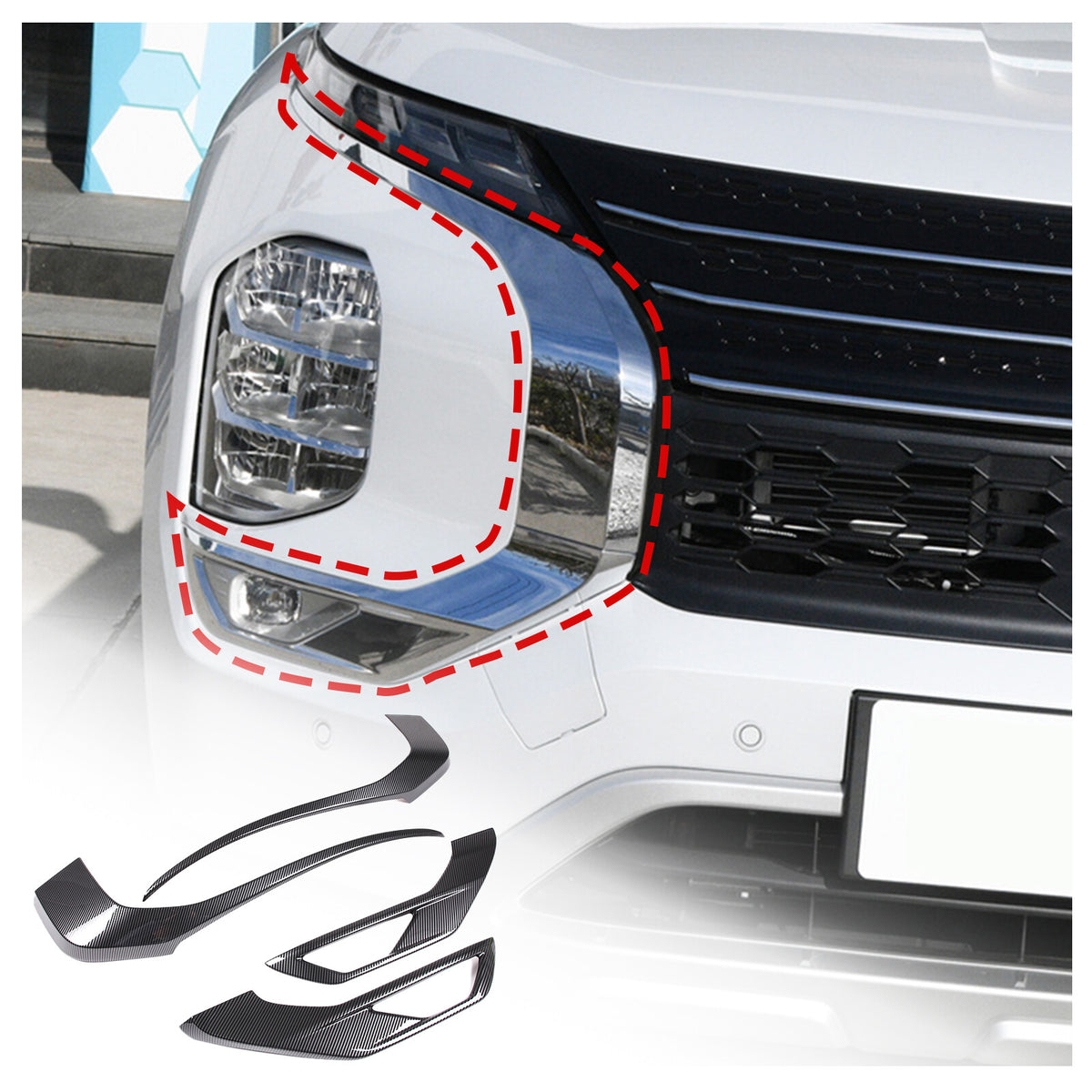 ABS Carbon Fiber Front Side Grille Molding Trim For Mitsubishi Outlander 22-23 1