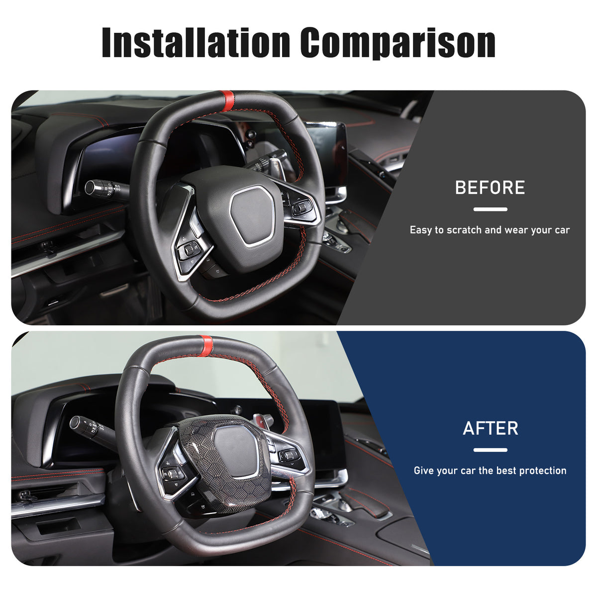 Real Honeycomb Carbon Fiber Steering Wheel Center Surround Cover For C8 Corvette 9
