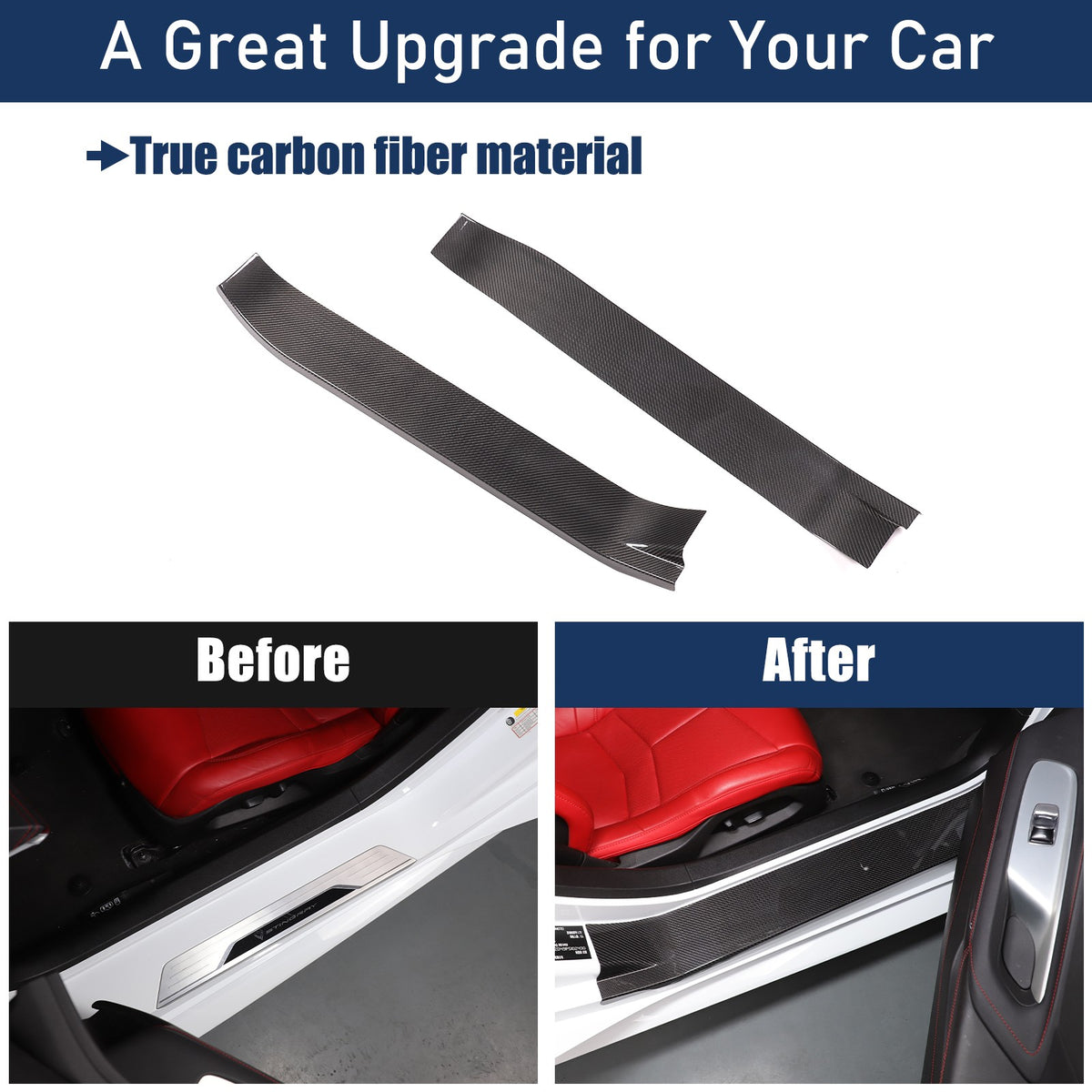 Real Carbon Fiber Full Wrapped Exterior Door Sill Plate Trim For Corvette C8 US 24