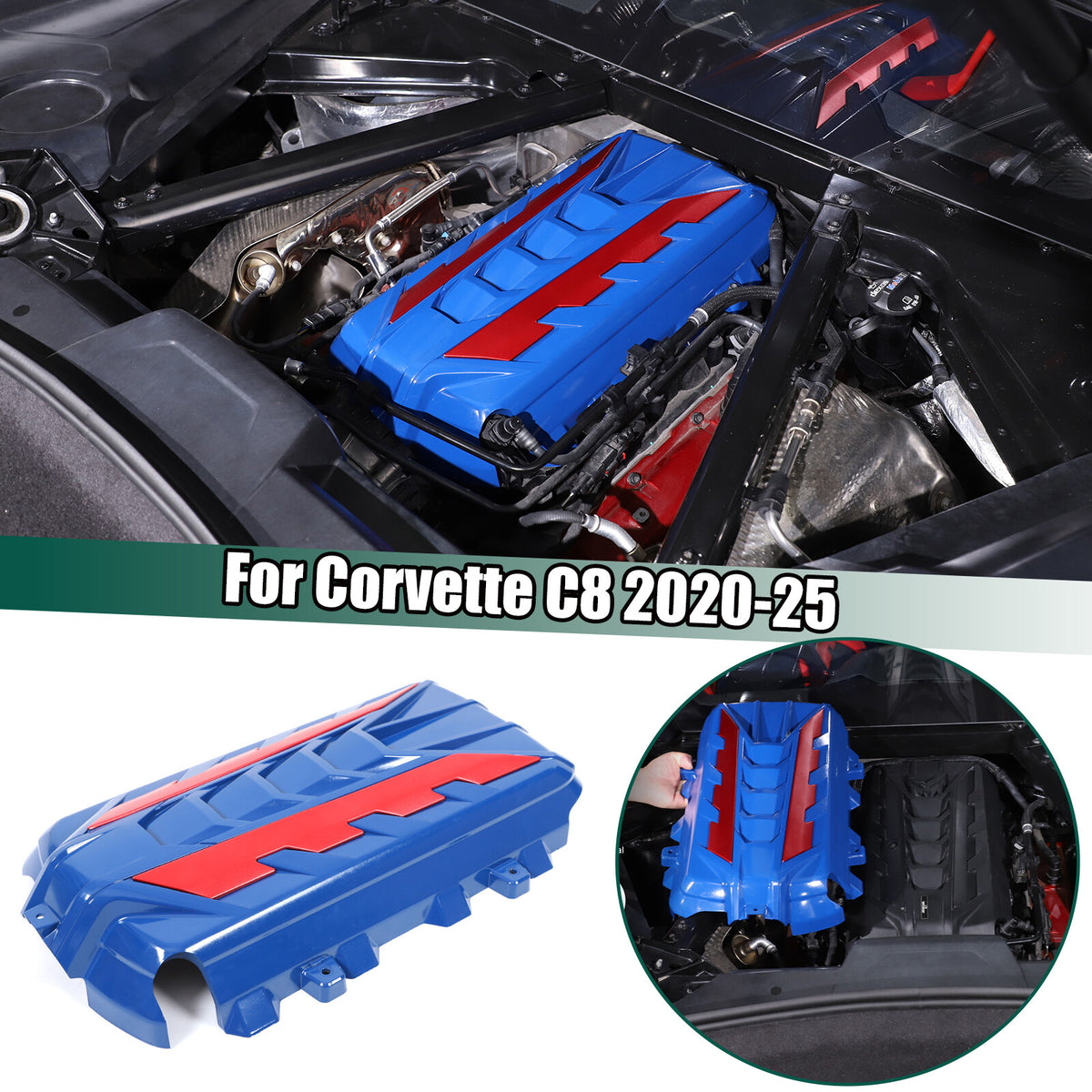 Blue Engine Bay Panel Cover Trim in Edge Red For Corvette C8 2020-26 1