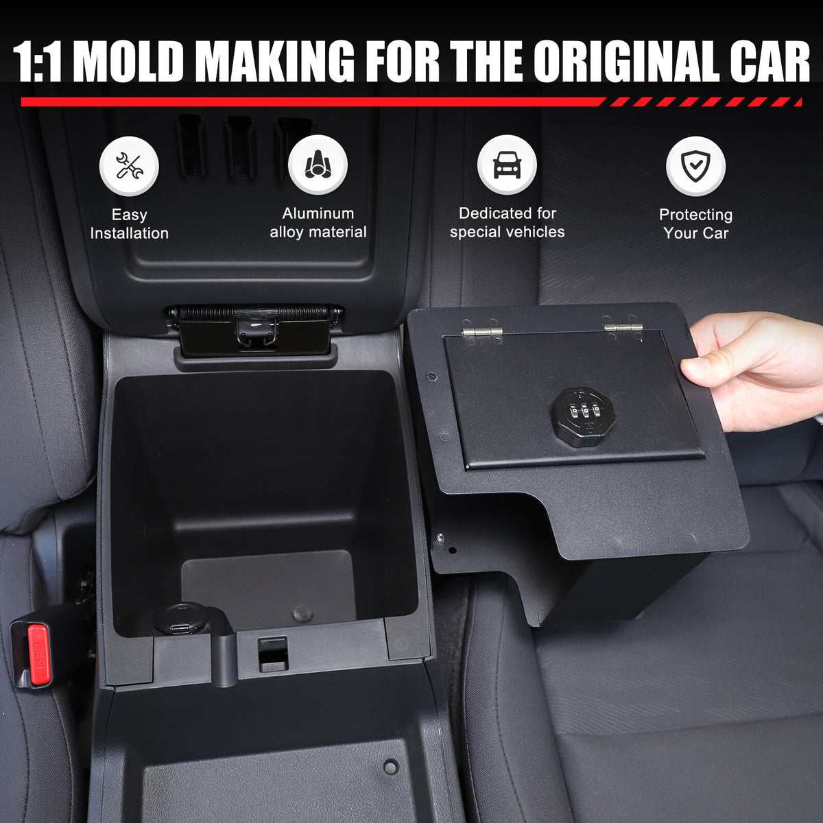 Center Console Safe GUN Storage Lock Box W/ TRAY For Nissan Frontier 2022+ 4
