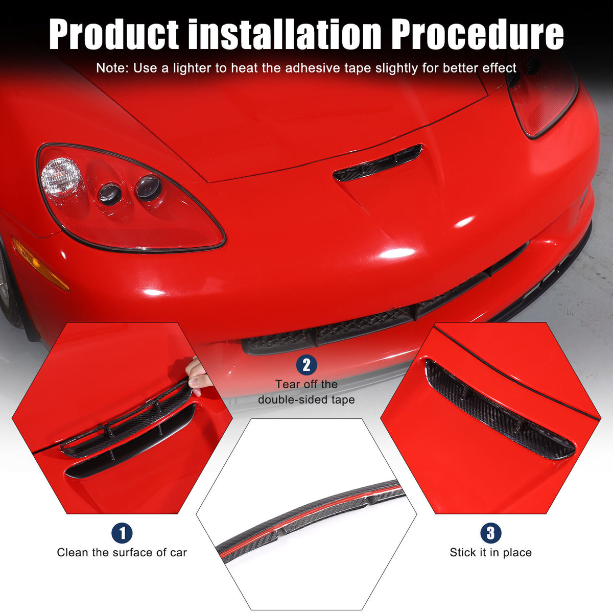 Real Carbon Fiber Front Engine Hood Bonnet AirVent Trim For Corvette C6 05-13 US 20
