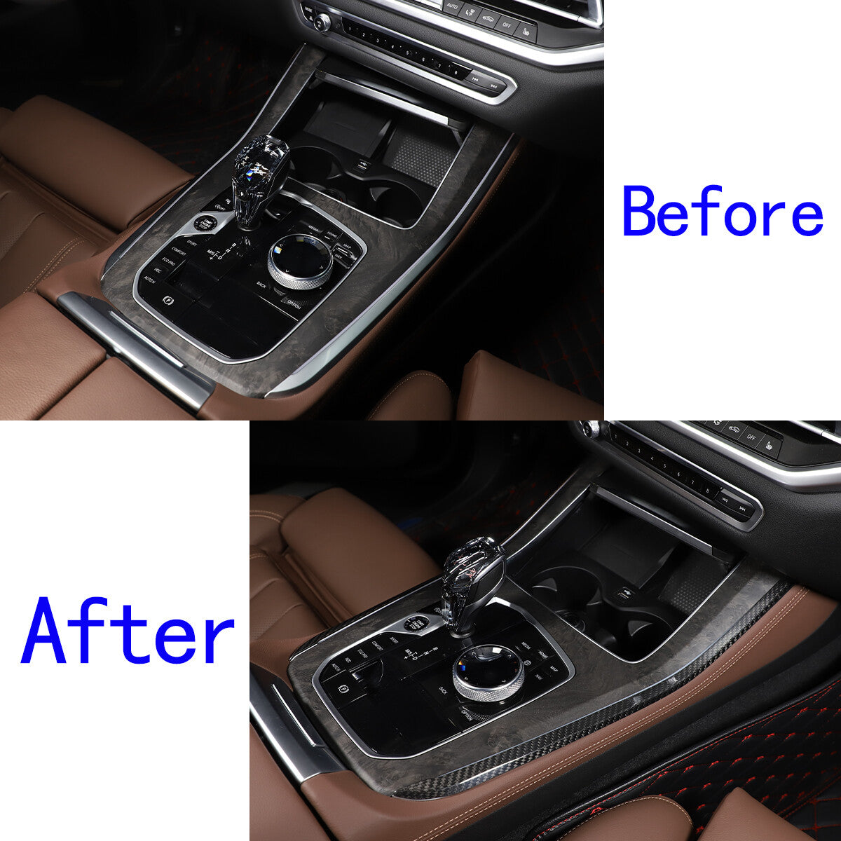 For BMW X5 X6 X7 2019-2022 Gear Shift Both Side Strip Trim Real Carbon Fiber 8