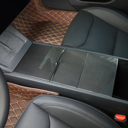 Real Dry Carbon Fiber Center Console Interior Trim Cover For Tesla Model 3 2023+ 45