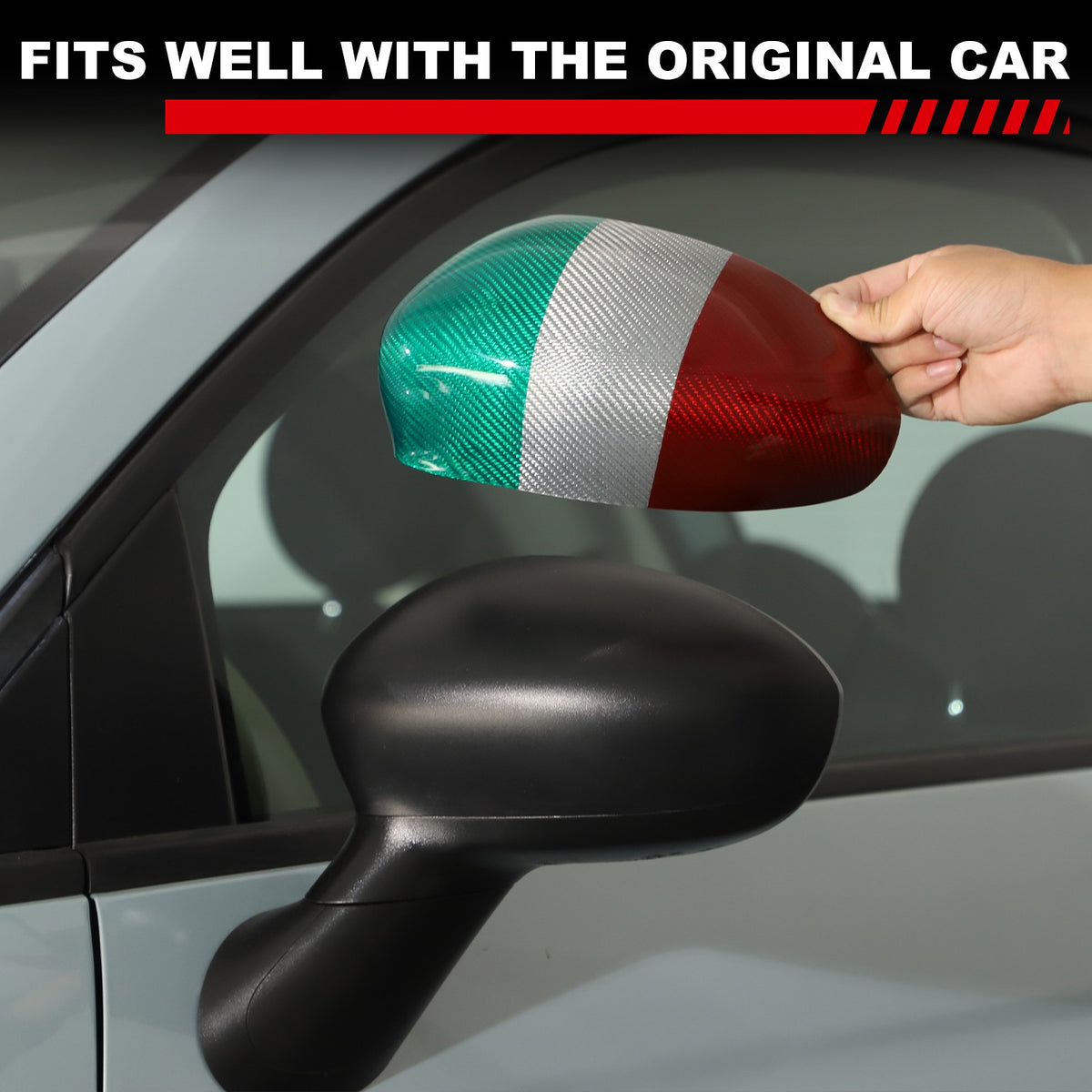 Tri-Color Real Carbon Fiber Side Mirror Cover Trim For Fiat 500 312 2010+ 8