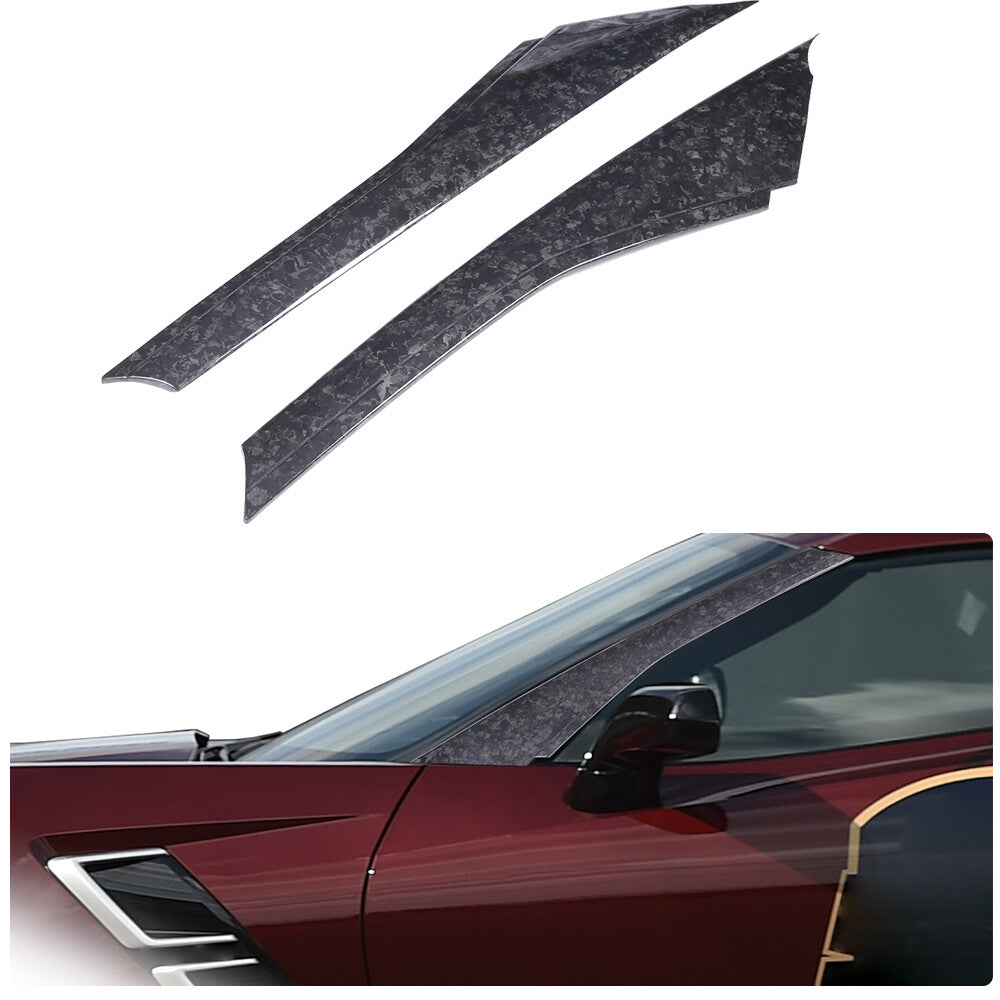 Real Forged Carbon Fiber A-pillar Panel Sticker Trim For Corvette C7 2014-2019 1