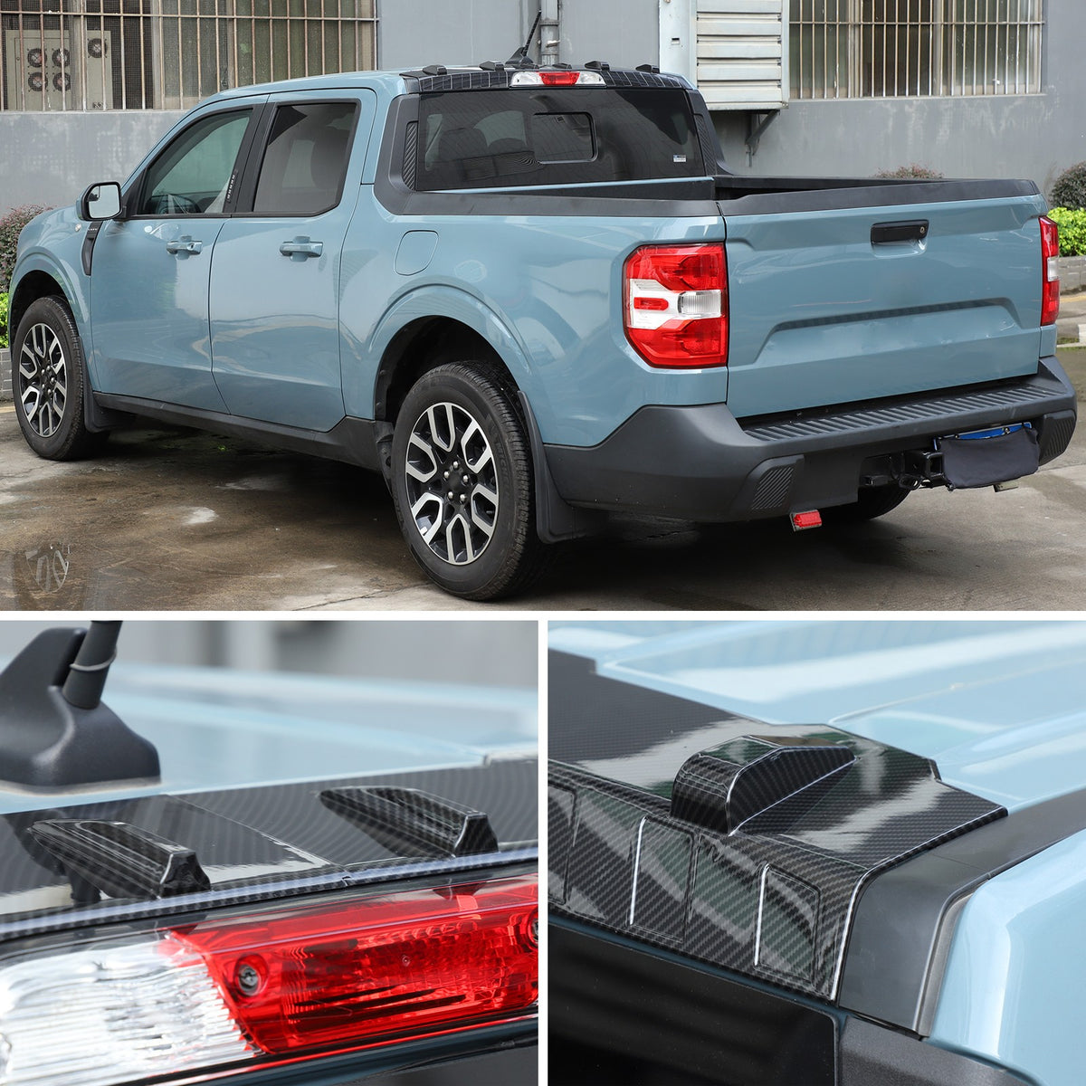 Carbon Fiber ABS Roof Rear Spoiler Trim Cover For Ford Maverick 2022+ 12